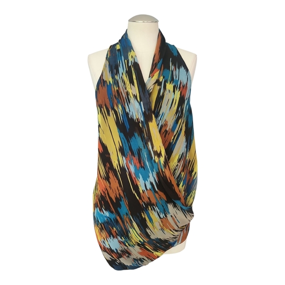 MM Couture by Miss Me Draped Halter Top Multicolor Abstract Print Women’s Size M - Picture 2 of 8
